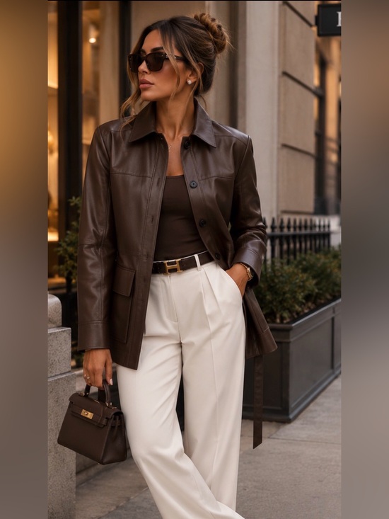 Elie Tahari Jackets & Blazers - ELIE TAHARI
Belted Faux Leather Shirt Jacket Women's Brown vegan Jacket size xs